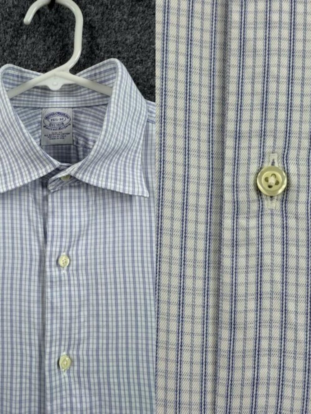 Brooks Brothers USA All Cotton Makers And Merchants Slim 15.5 32 White Blue Mens